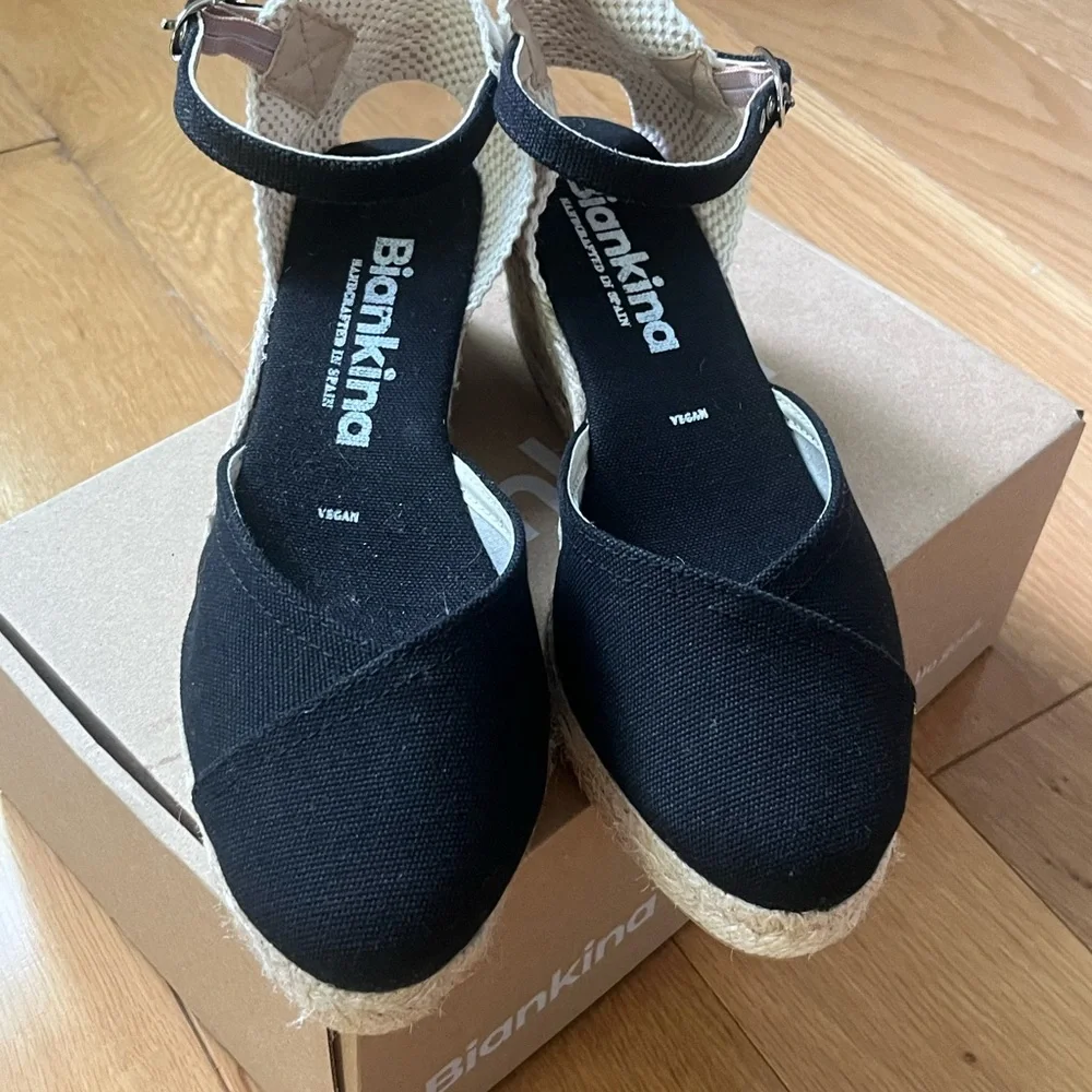 Black Canvas Espadrille Wedge with Ankle Strap